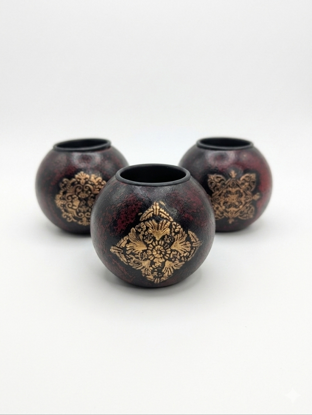 Vintage Gold Medallion Resin Sphere Candle Holders | Set of 3